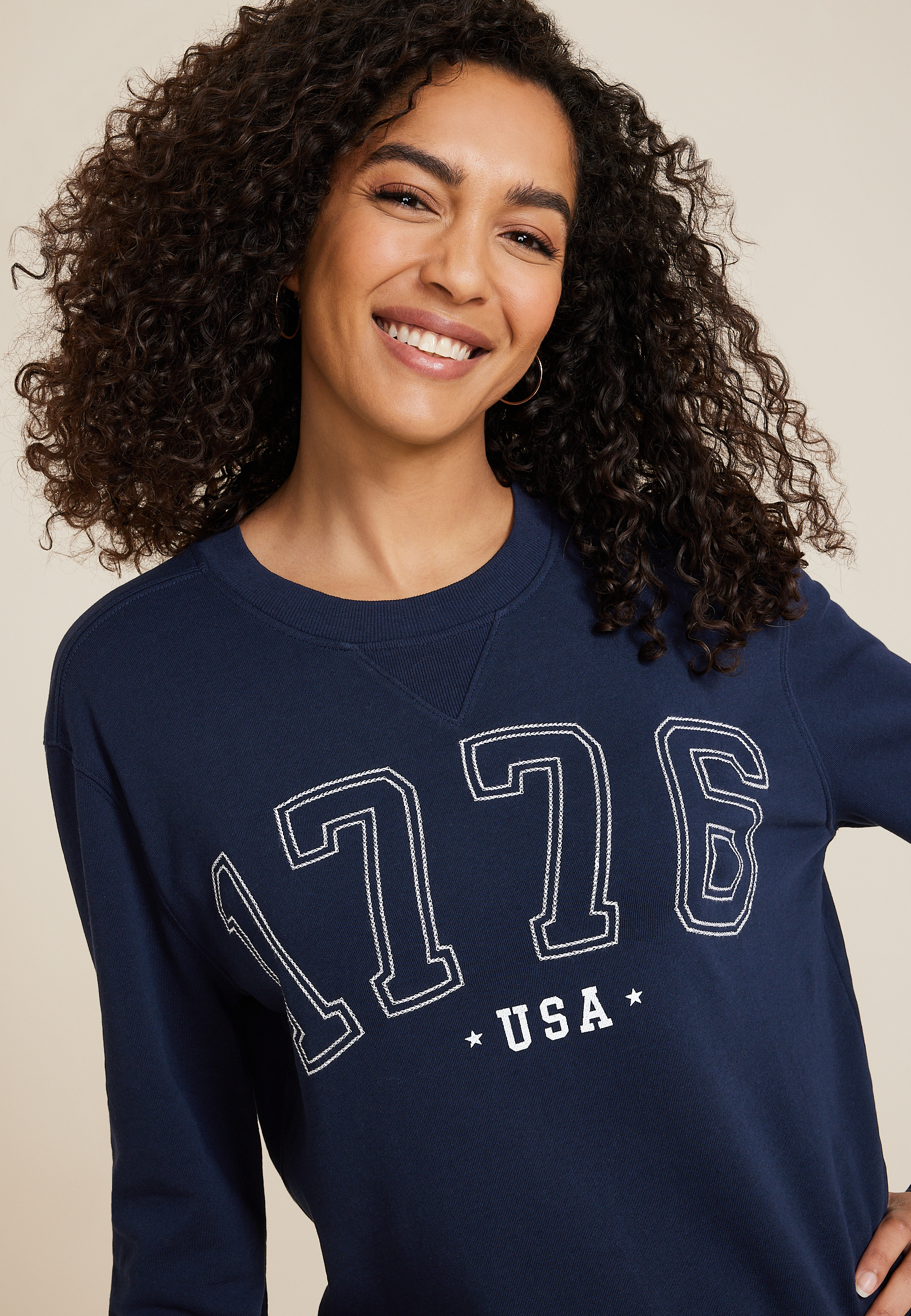 1776 USA Embroidered Relaxed Fit Sweatshirt, C1919, large