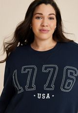 Plus Size 1776 USA Embroidered Sweatshirt, BLUE JASMINE, small