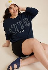 Plus Size 1776 USA Embroidered Sweatshirt, BLUE JASMINE, small