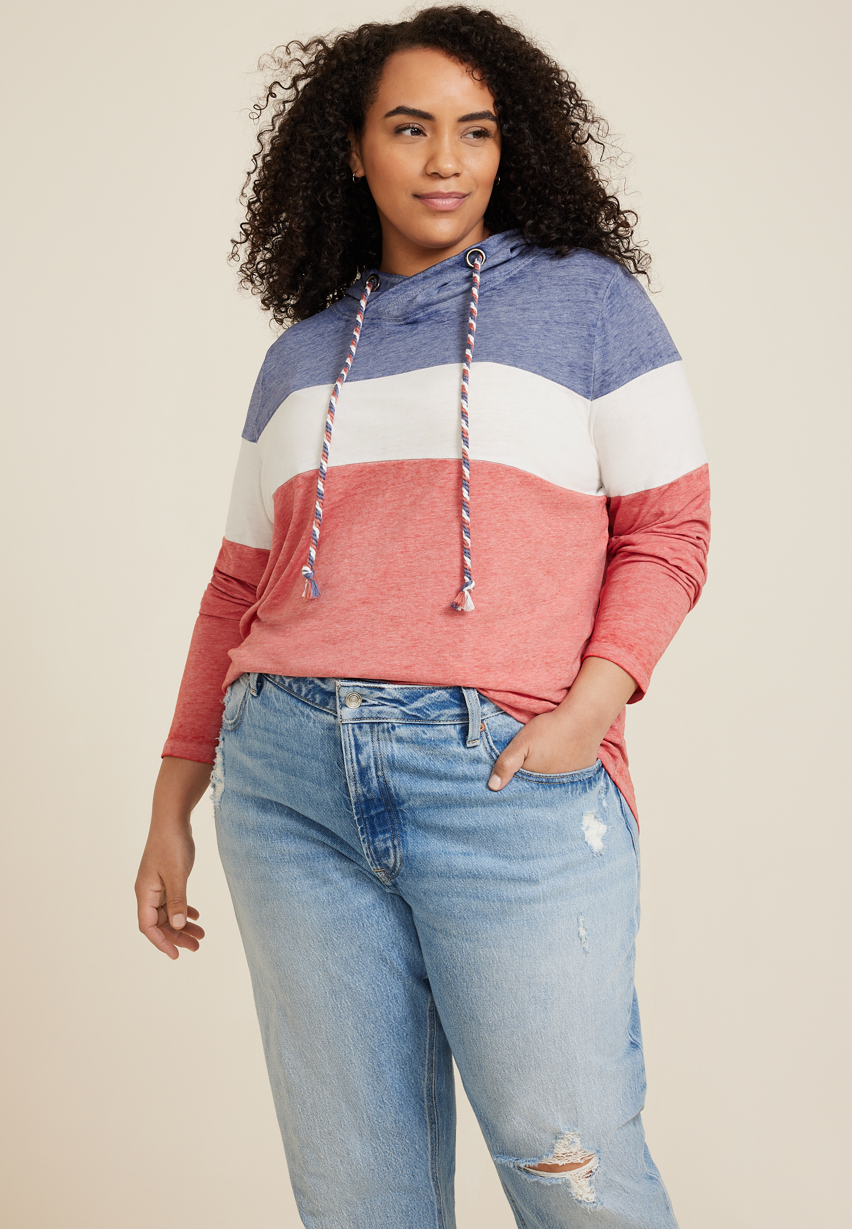 Plus Size Americana Colorblock Hoodie, C2842, large
