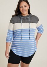 Plus Size Americana Striped Colorblock Hoodie, C5030, small