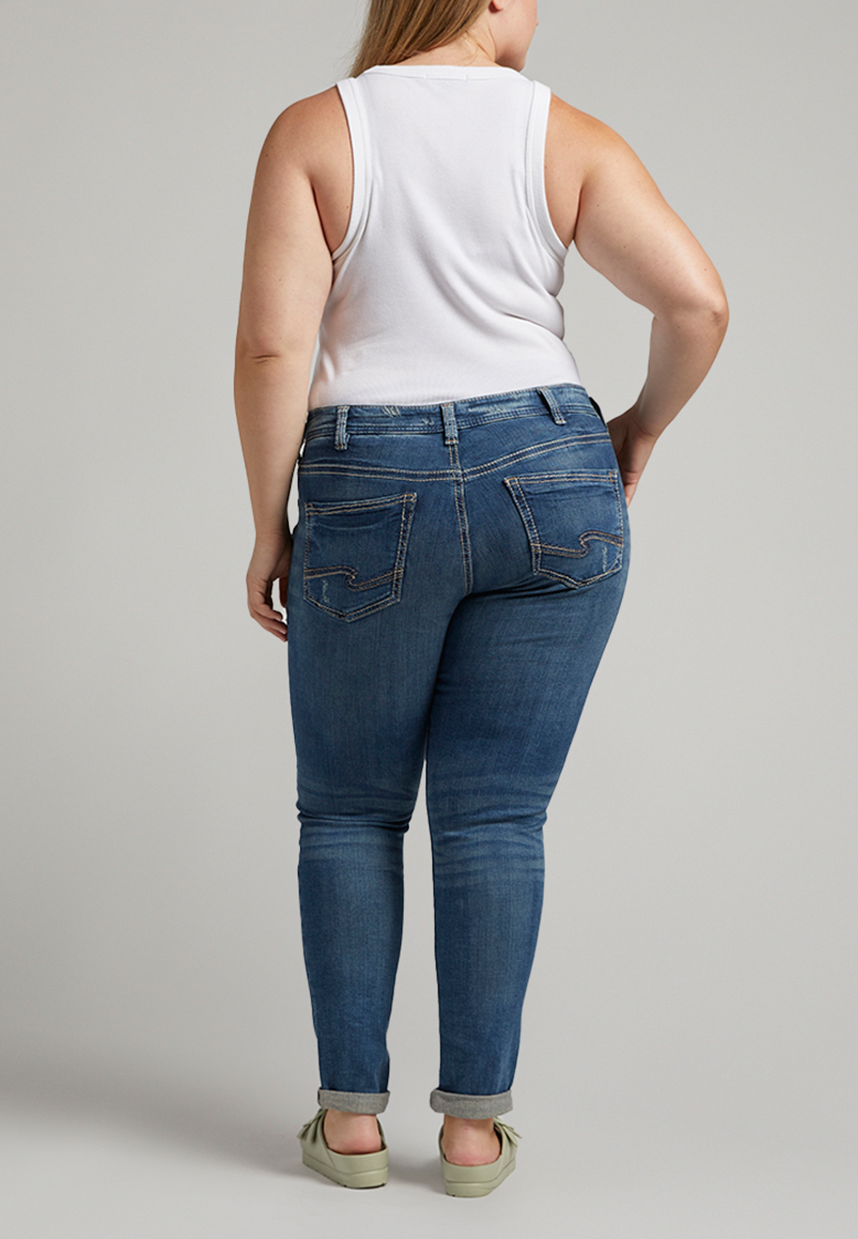 Plus Size Silver Jeans Co.&reg; Mid Rise Rolled Hem Girlfriend Skinny Leg Jean, C258, large