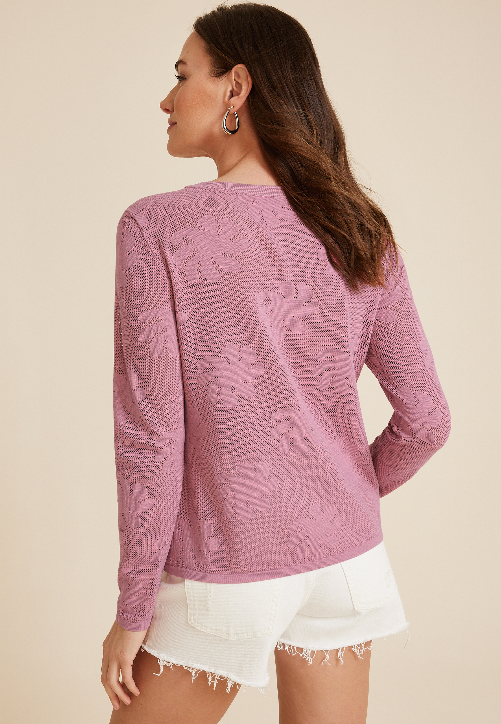 Mesh Floral Stitch Sweater, C1840, large