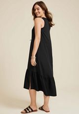 Sleeveless Tiered Midi Dress, BLACK, small