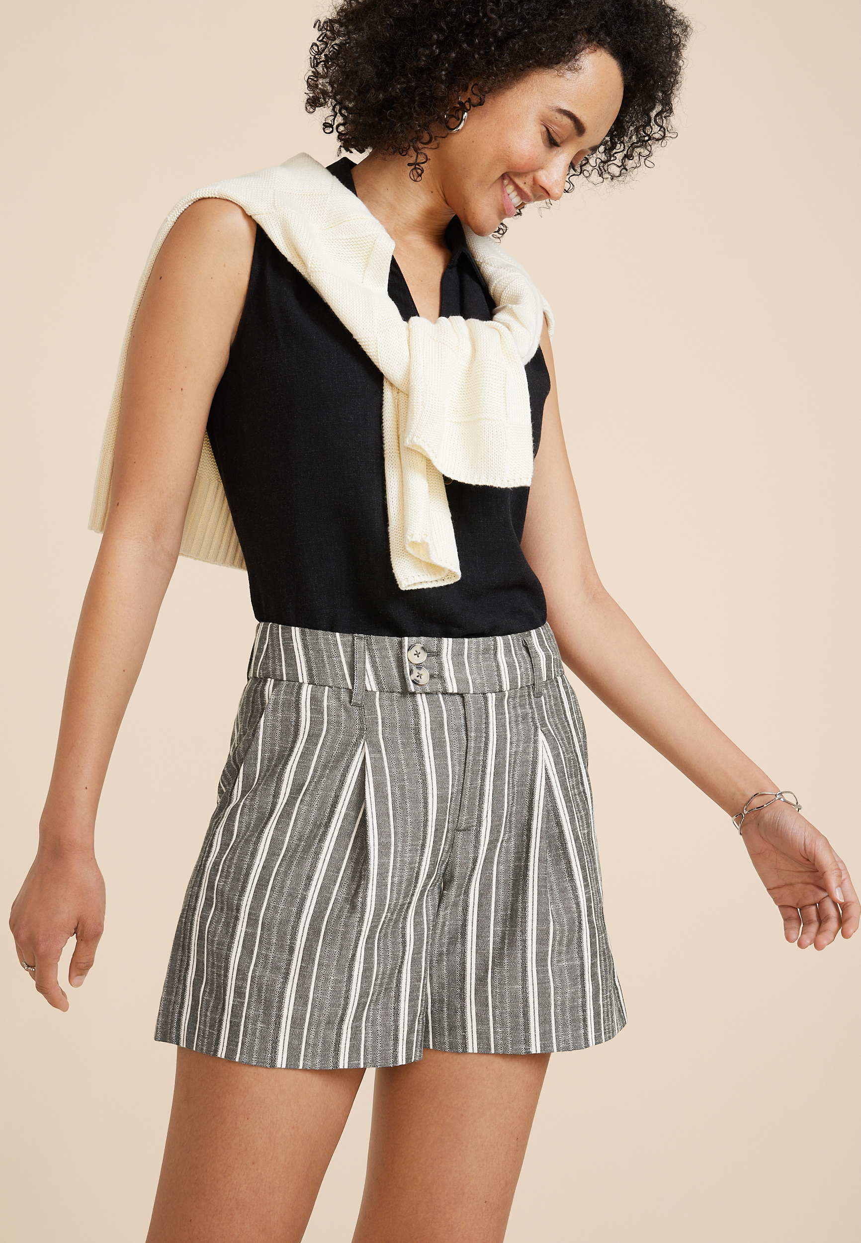 Idealist Striped Linen High Rise 5in Short, GRAY COMBO, large