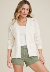 Open Stitch Pocket Cardigan, SOFT WHITE, small