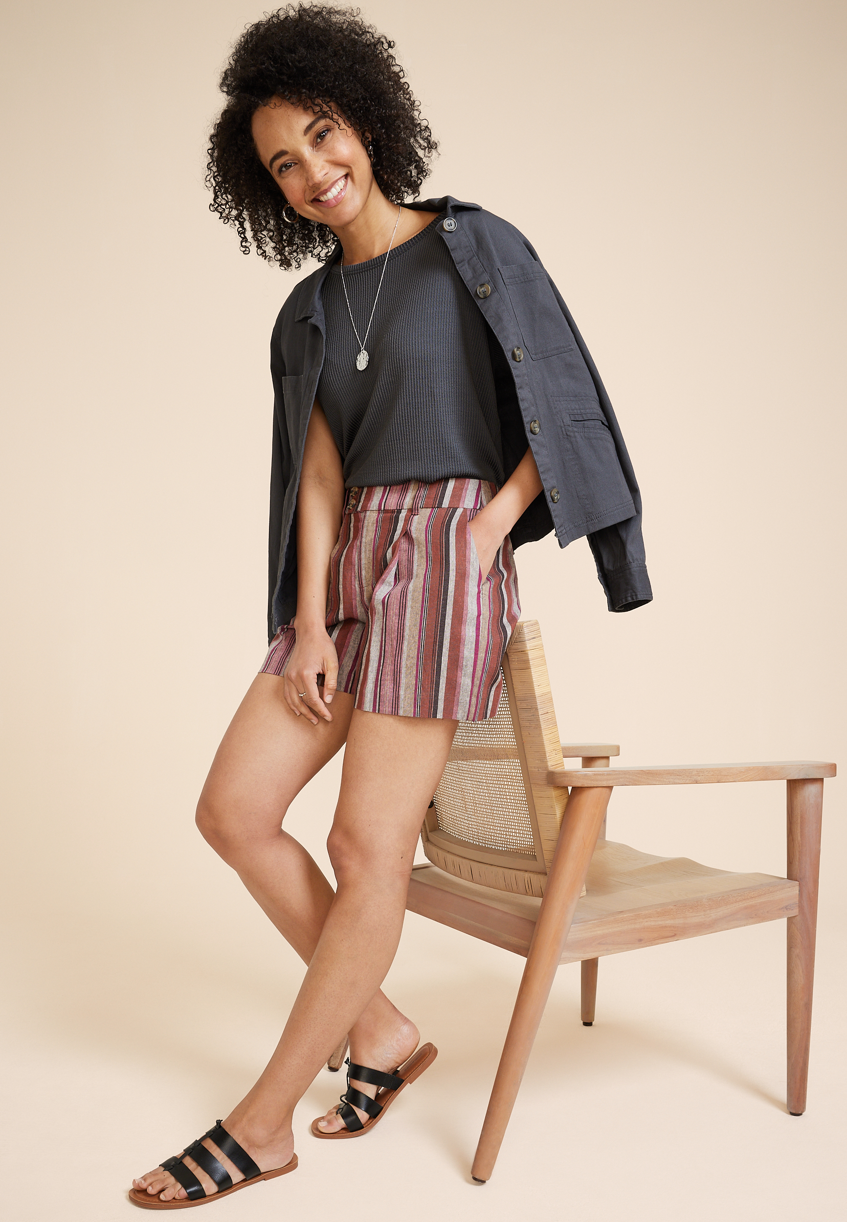 Idealist Striped Linen High Rise 5in Short, C4731, large