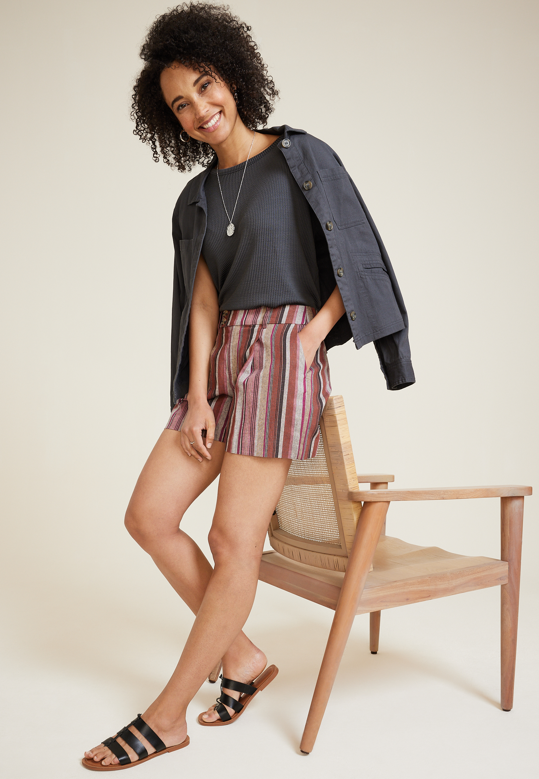 Idealist Striped Linen High Rise 5in Short, C4731, large