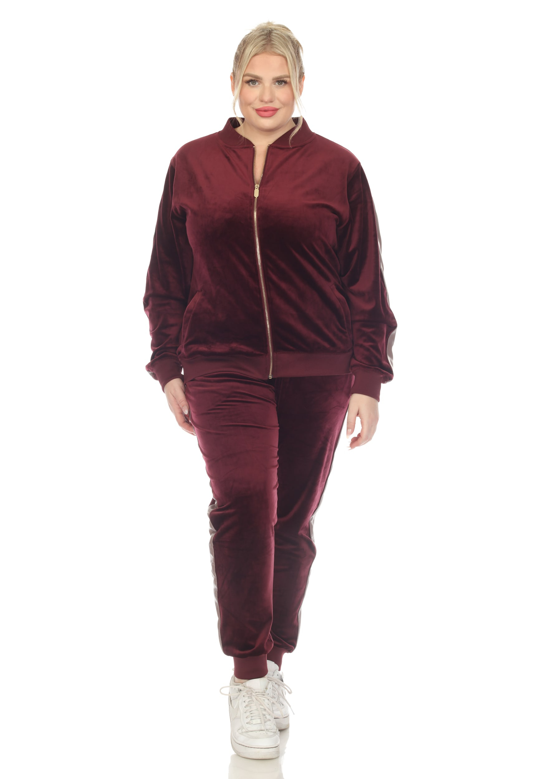 White Mark Plus Size Piece Velour Tracksuit With Faux Leather
