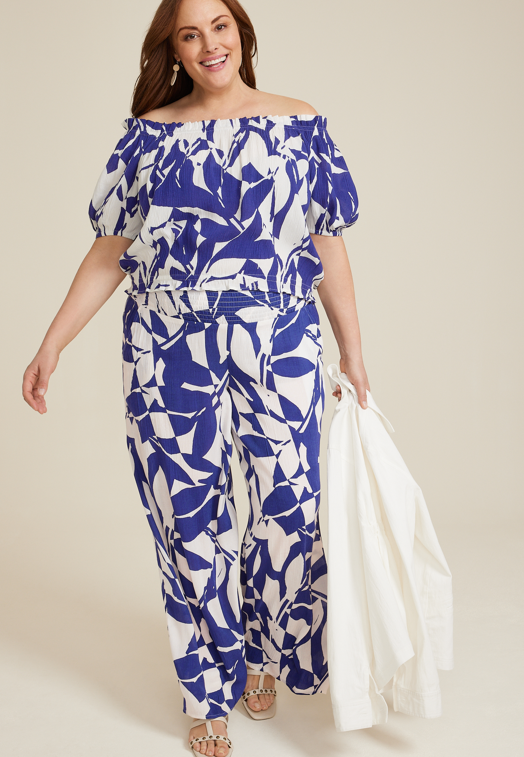 Plus Size High Rise Printed Palazzo Pant, C9712, large