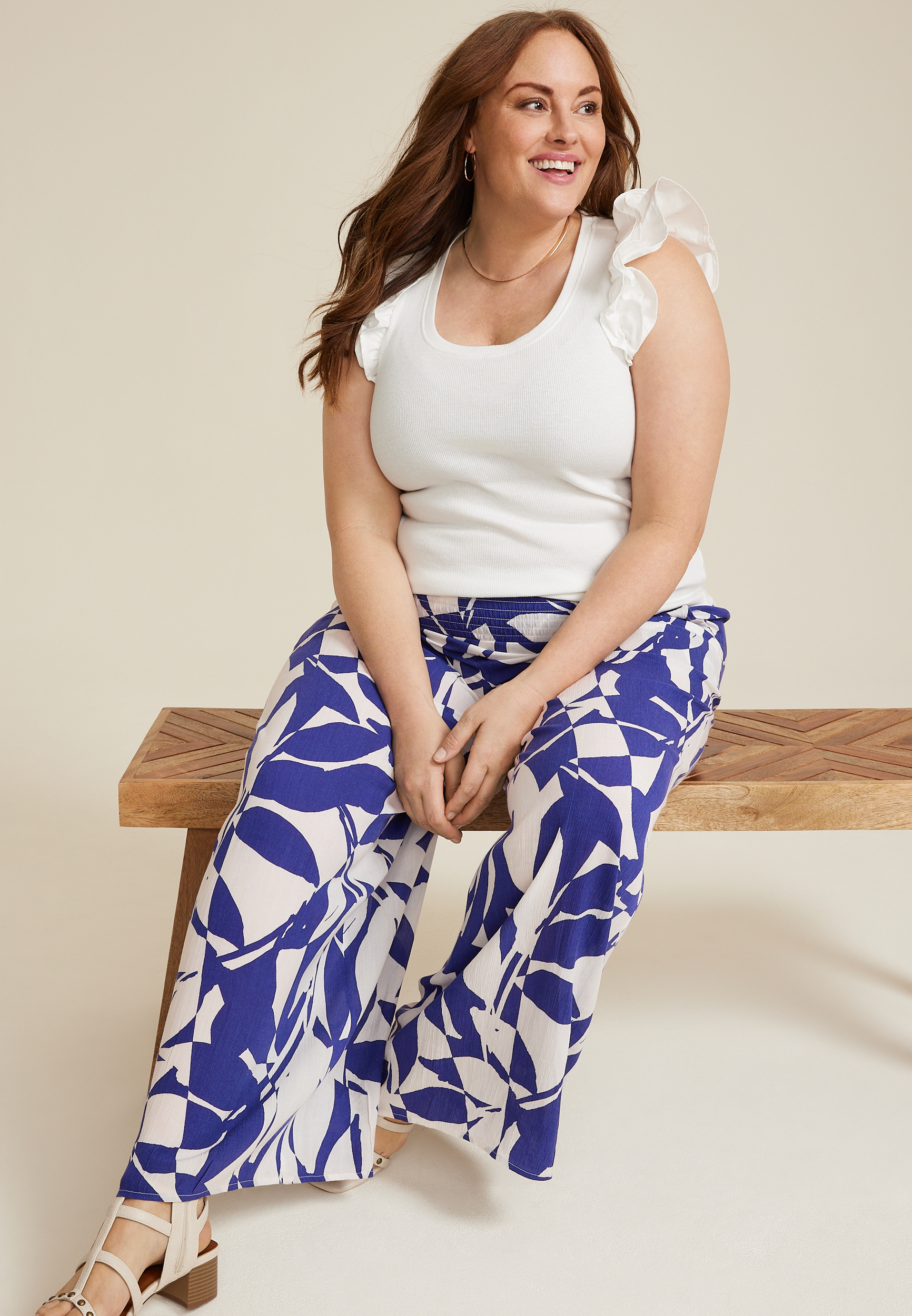 Plus Size High Rise Printed Palazzo Pant, C9712, large
