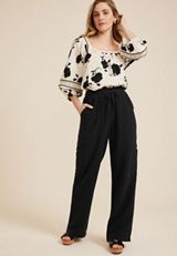 High Rise Double Cloth Cargo Wide Leg Pant, BLACK, small