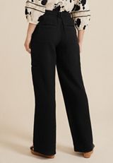 High Rise Double Cloth Cargo Wide Leg Pant, BLACK, small
