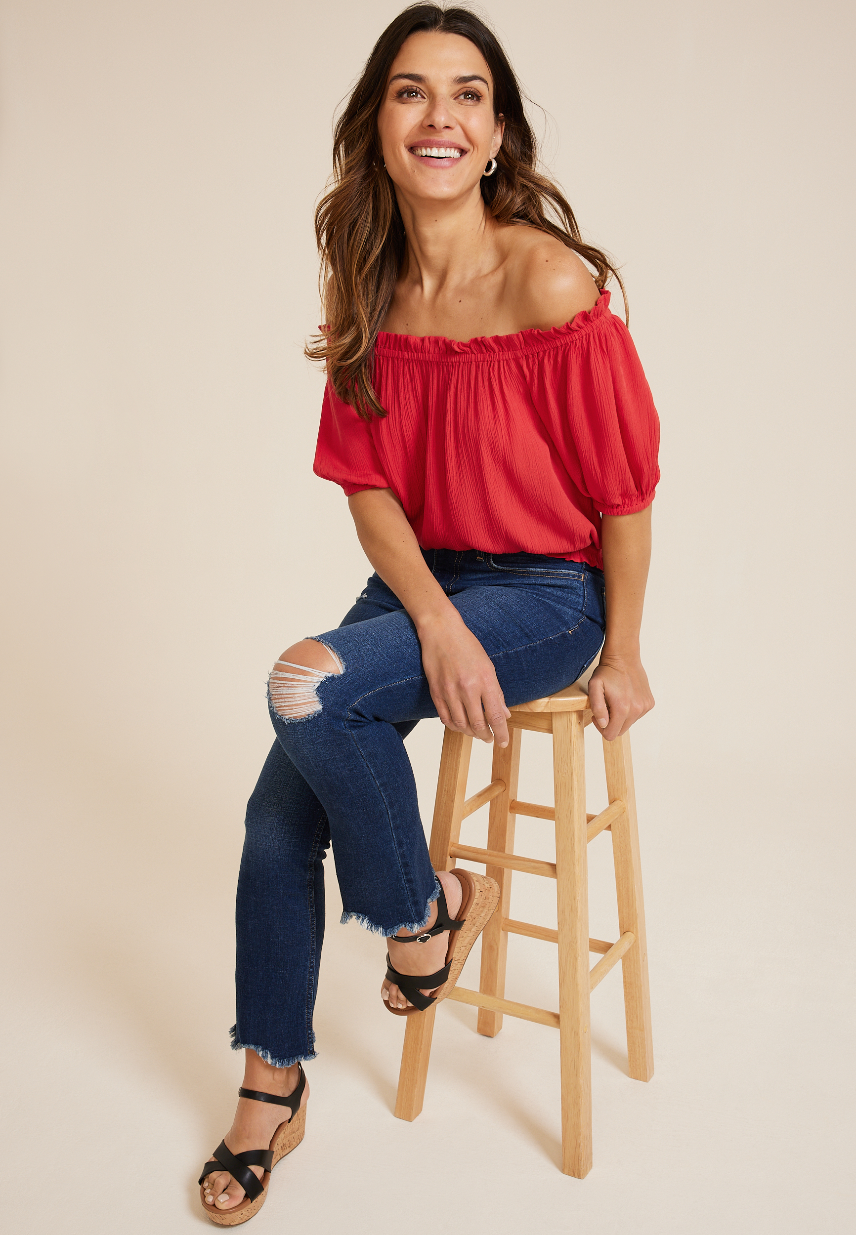 Woven Off The Shoulder Blouse, C4927, large