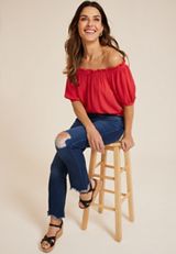Woven Off The Shoulder Blouse, C4927, small