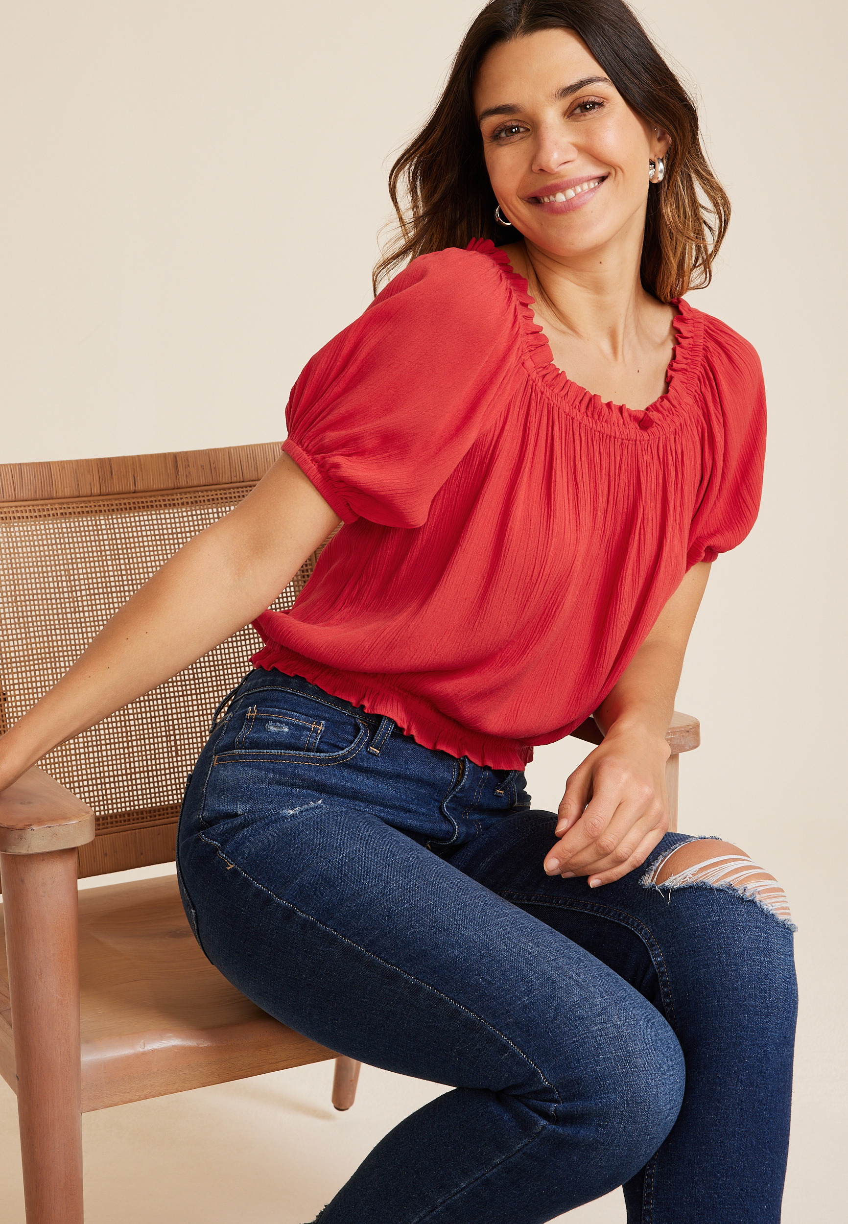 Woven Off The Shoulder Blouse, C4927, large