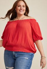 Plus Size Woven Off The Shoulder Blouse, C4927, small
