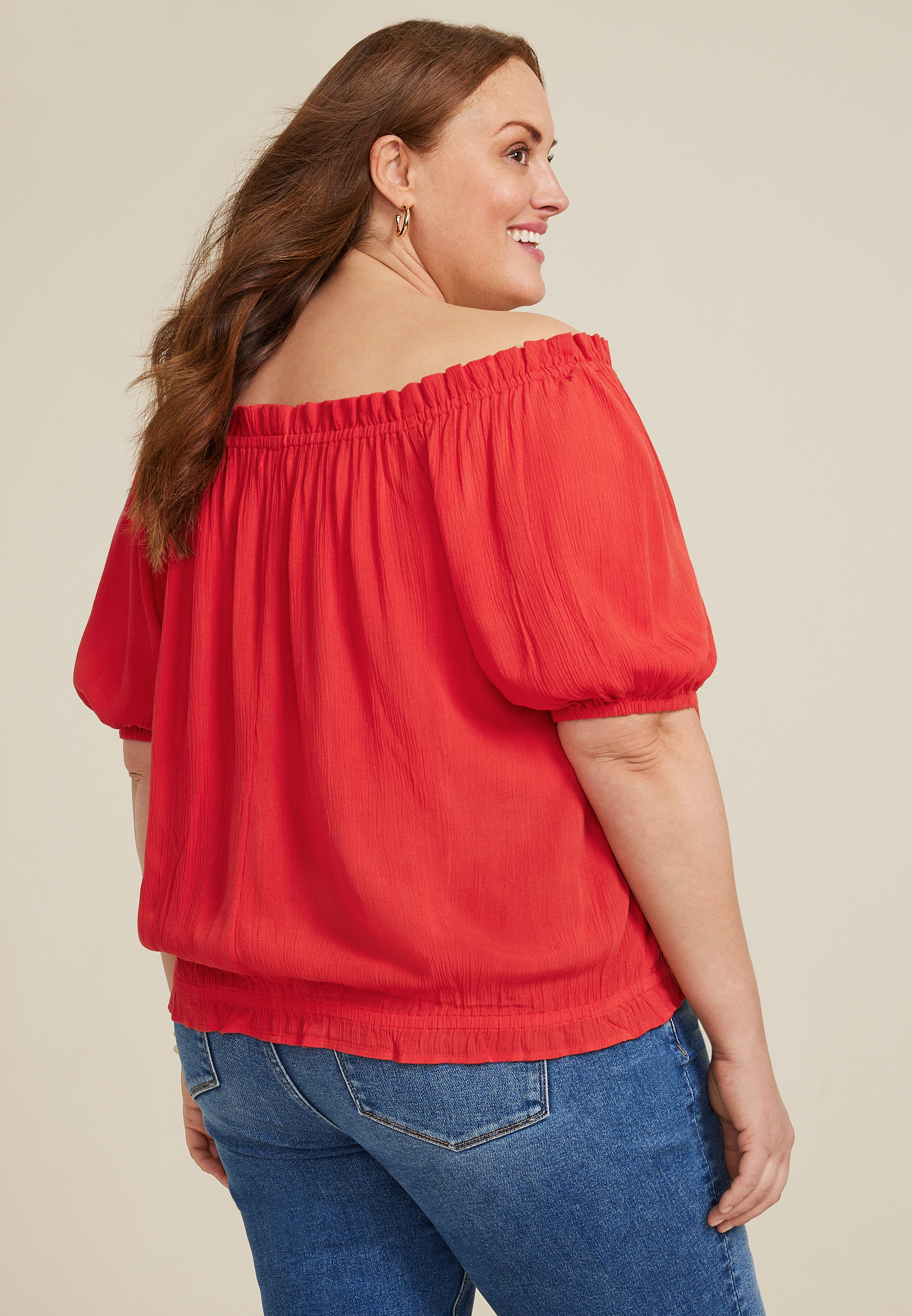 Plus Size Woven Off The Shoulder Blouse, C4927, large