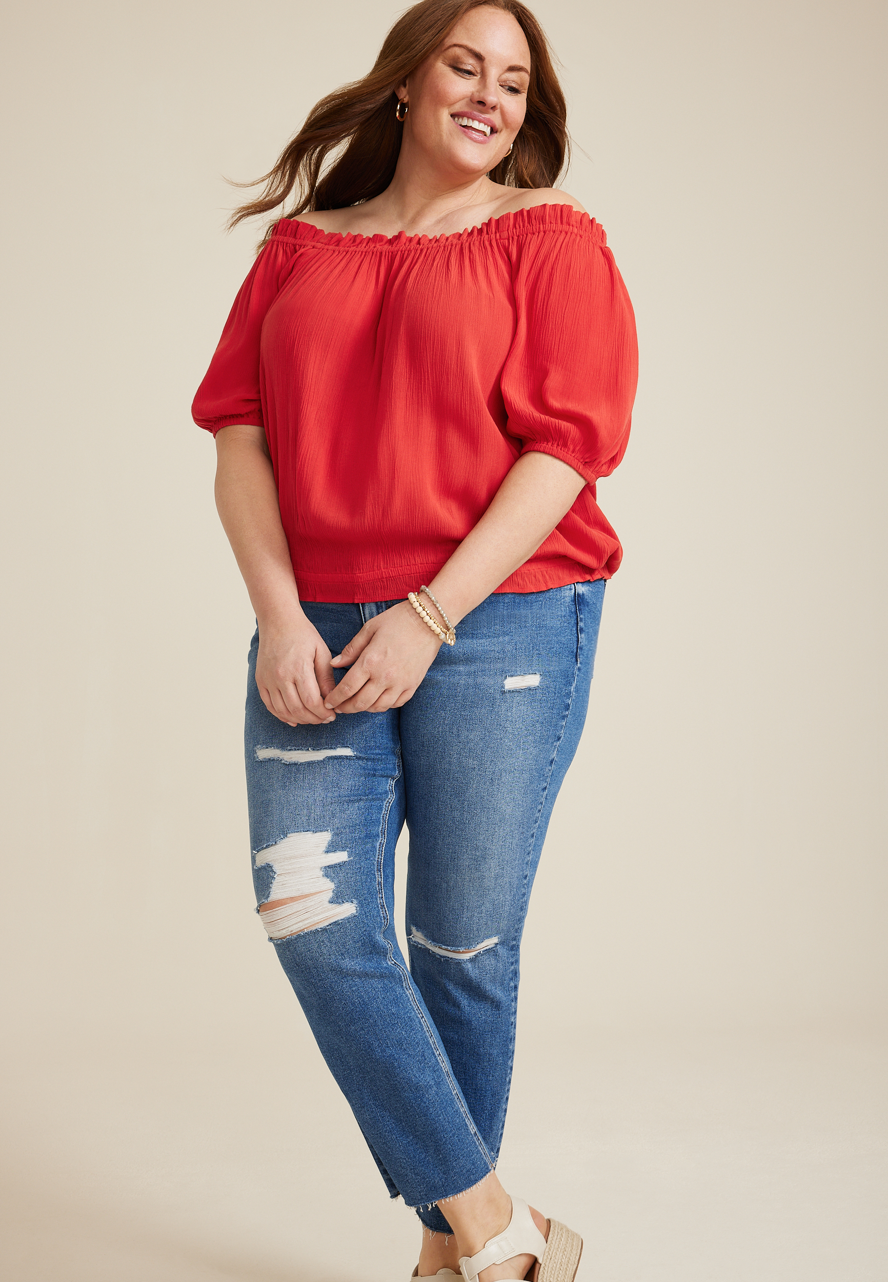 Plus Size Woven Off The Shoulder Blouse, C4927, large