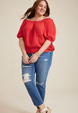 Plus Size Woven Off The Shoulder Blouse, C4927, small