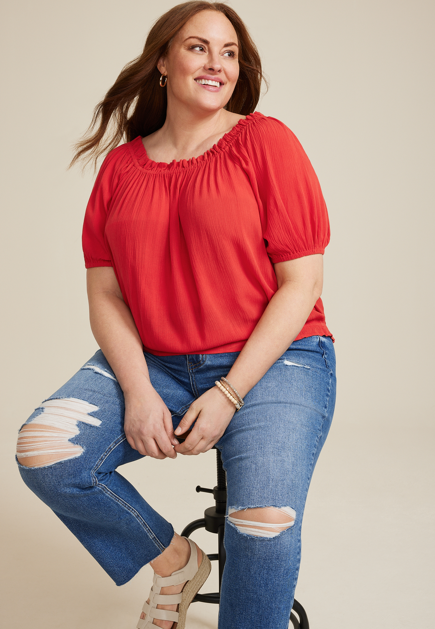Plus Size Woven Off The Shoulder Blouse, C4927, large