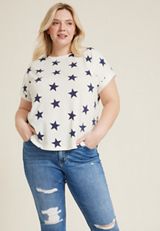 Plus Size 24/7 Clara Star Short Sleeve Tee, SOFT WHITE COMBO, small