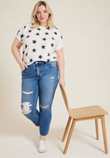 Plus Size 24/7 Clara Star Short Sleeve Tee, SOFT WHITE COMBO, small