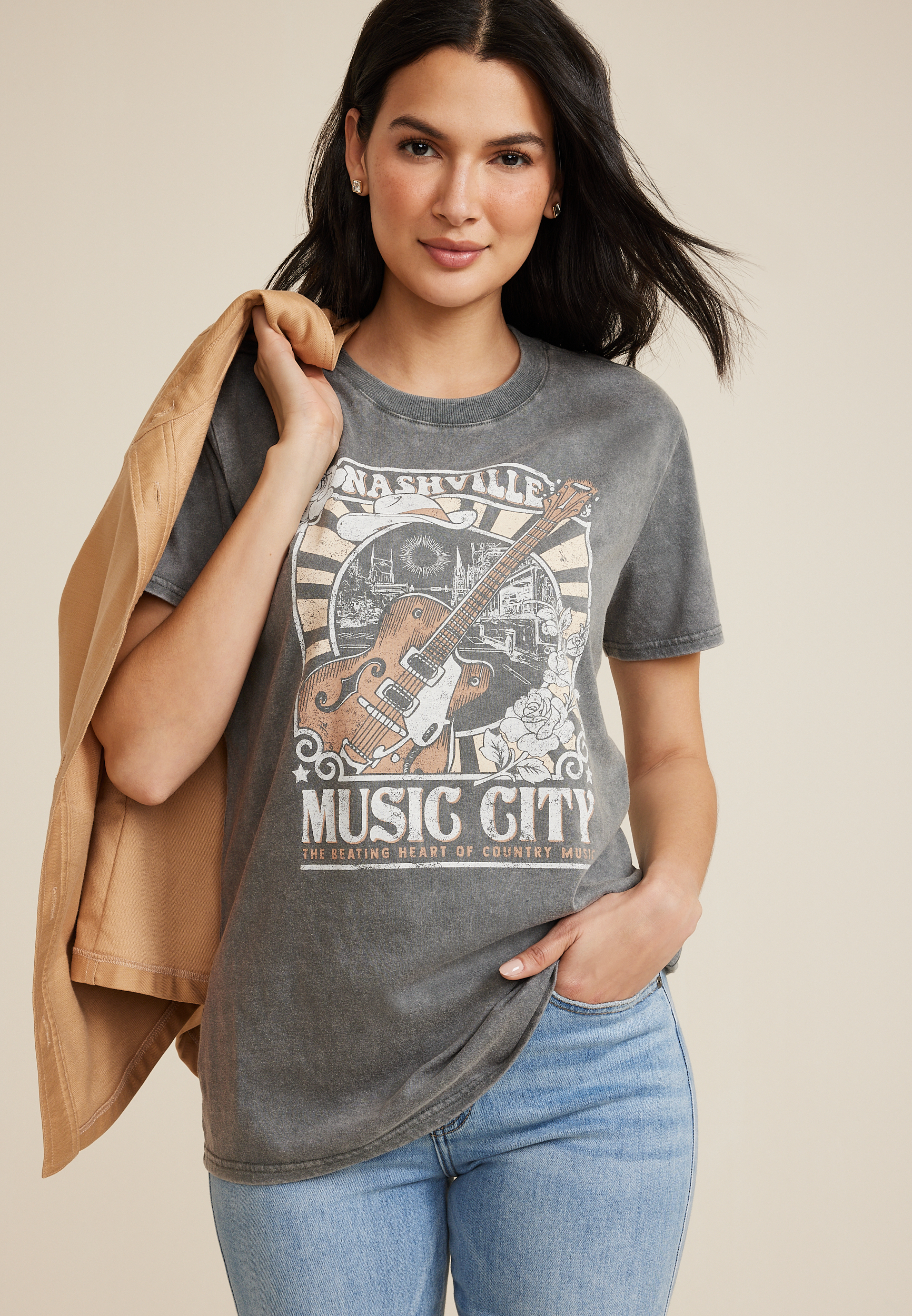 Nashville Music City Oversized Fit Graphic Tee | maurices