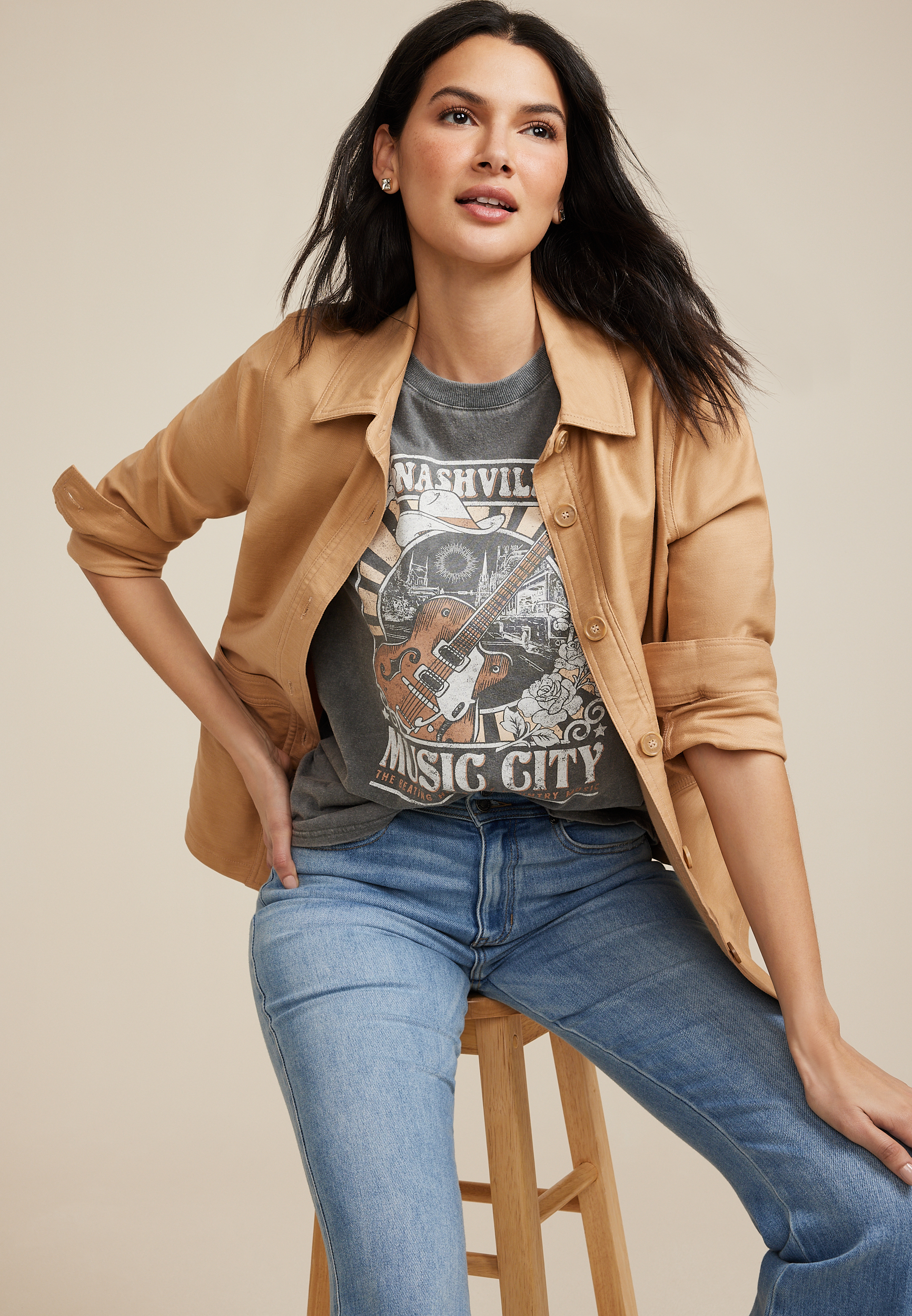 Nashville Music City Oversized Fit Graphic Tee, CHARCOAL, large