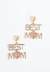 Gold Best Mom Drop Earrings, GOLD, small