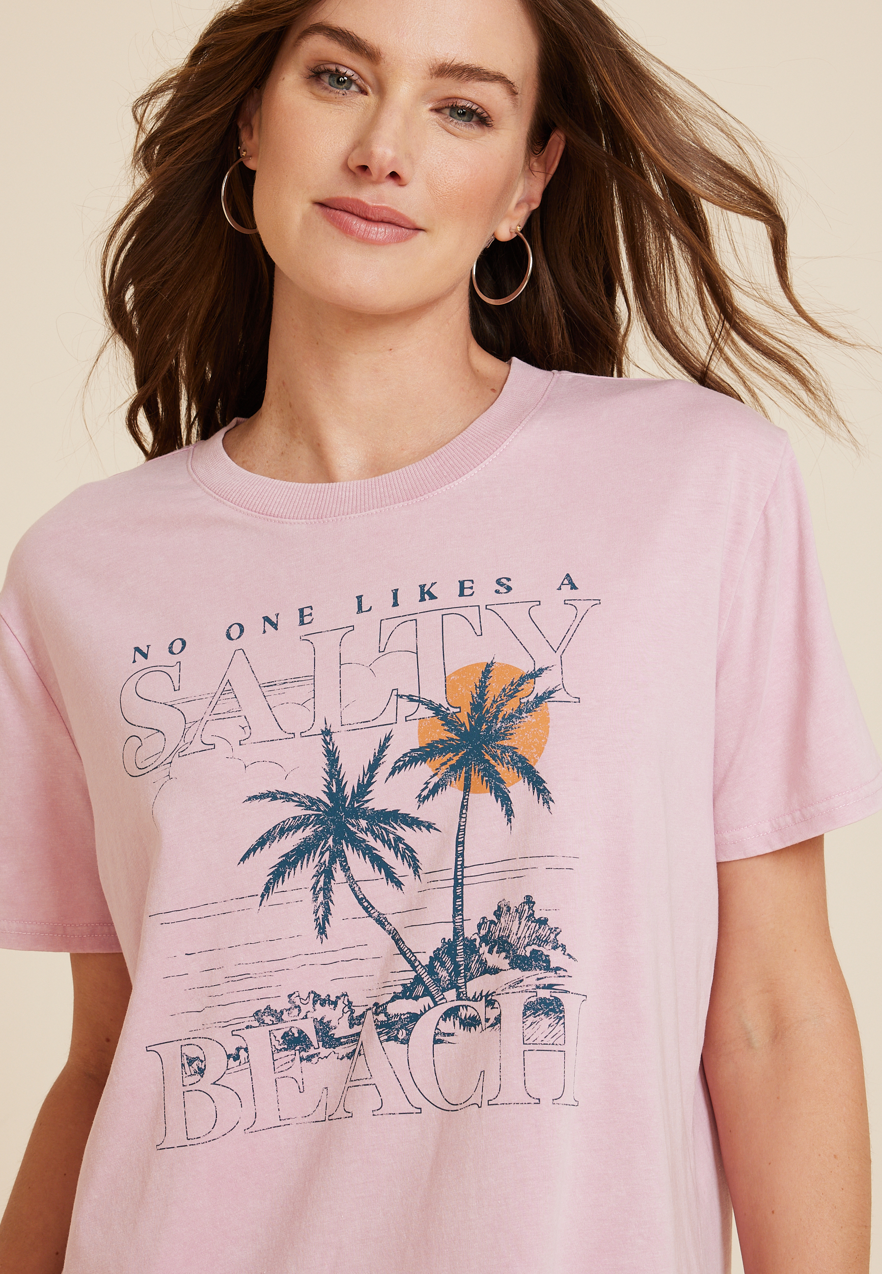 No One Likes A Salty Beach Oversized Fit Graphic Tee, PINK, large