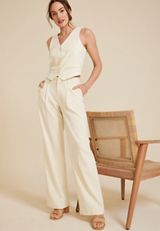 Idealist Linen High Rise Wide Leg Dress Pant, ALMOND CREAM, small