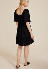 Flutter Sleeve Tiered Babydoll Dress, BLACK, small