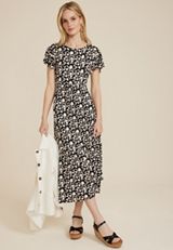 24/7 Flutter Sleeve Tiered Midi Dress, BLACK COMBO, small