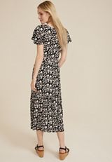 24/7 Flutter Sleeve Tiered Midi Dress, BLACK COMBO, small