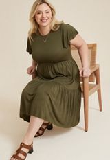 Plus Size 24/7 Flutter Sleeve Tiered Midi Dress, C6522, small