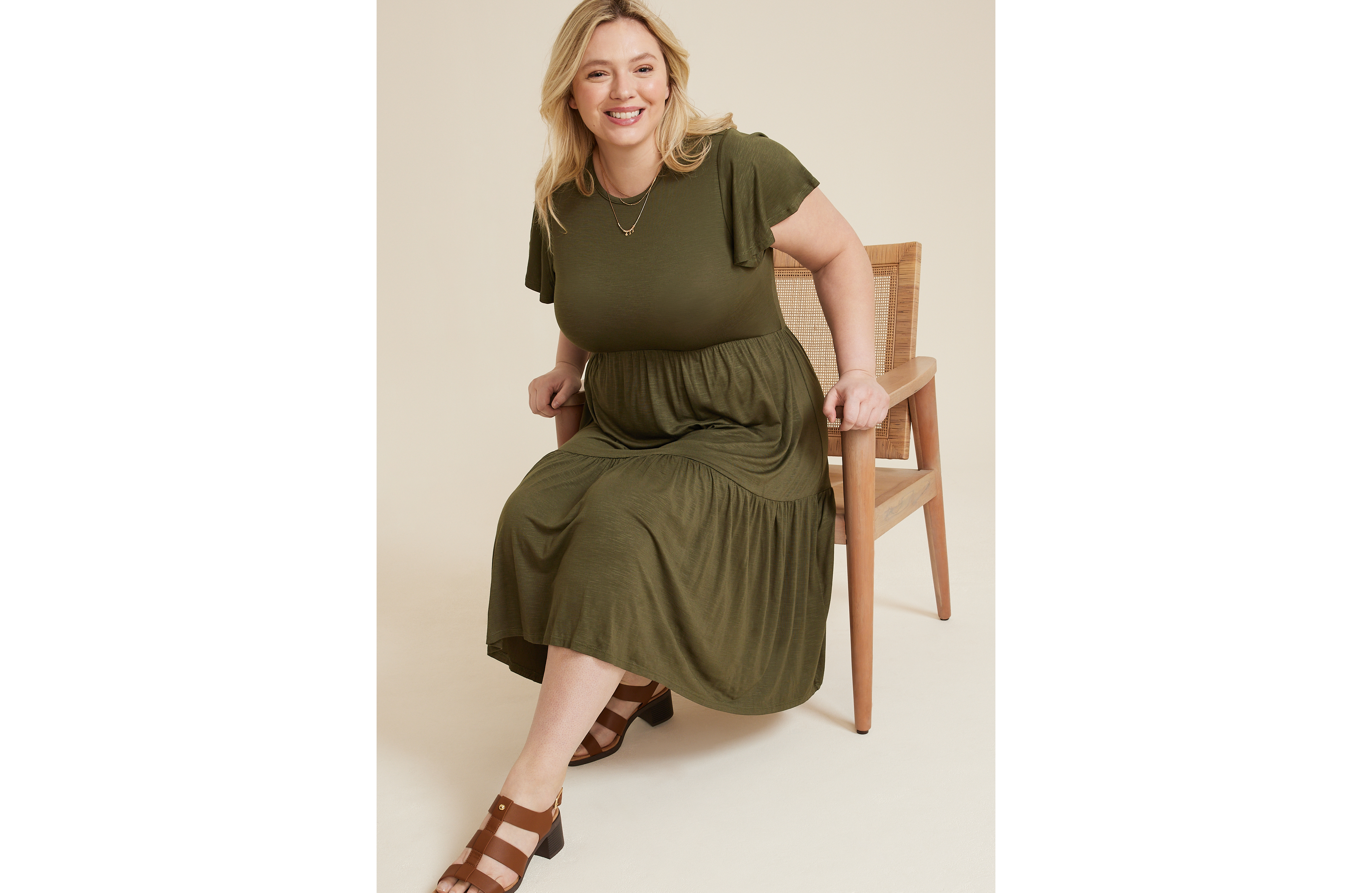 Plus 24/7 Flutter Sleeve Tiered Midi Dress