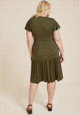 Plus Size 24/7 Flutter Sleeve Tiered Midi Dress, C6522, small