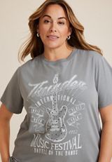 Plus Size Thunder Music Festival Oversized Fit Graphic Tee, GRAY, small