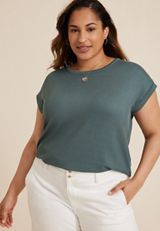 Plus Size 24/7 Clara Ribbed Tee, GRANITE GREEN, small
