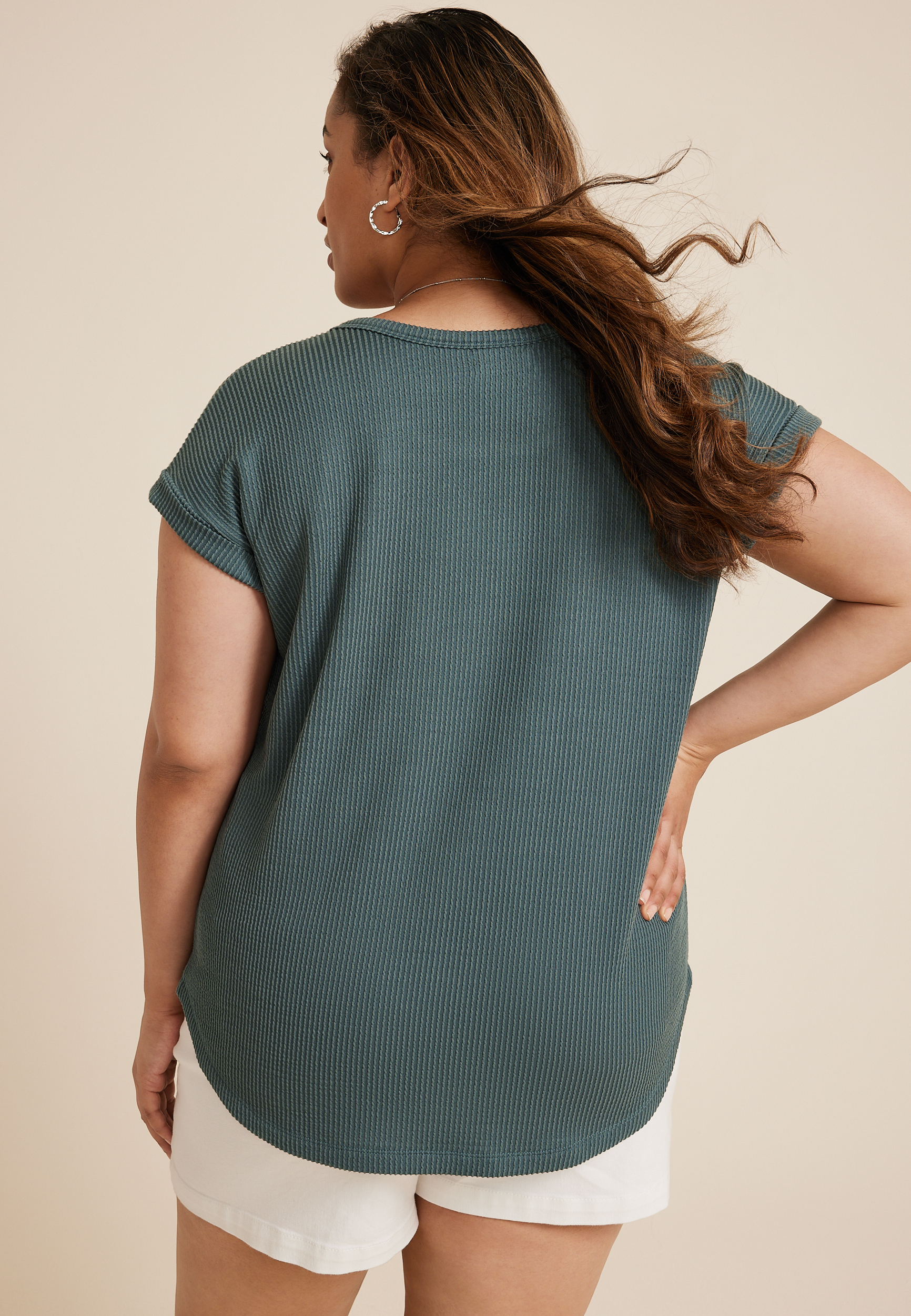 Plus Size 24/7 Clara Ribbed Tee, GRANITE GREEN, large