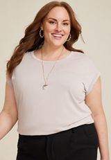 Plus Size 24/7 Clara Sandwash Short Sleeve Tee, ALMOND CREAM, small