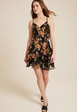 Bare Floral Surplice Mini Dress, BLACK COMBO, small