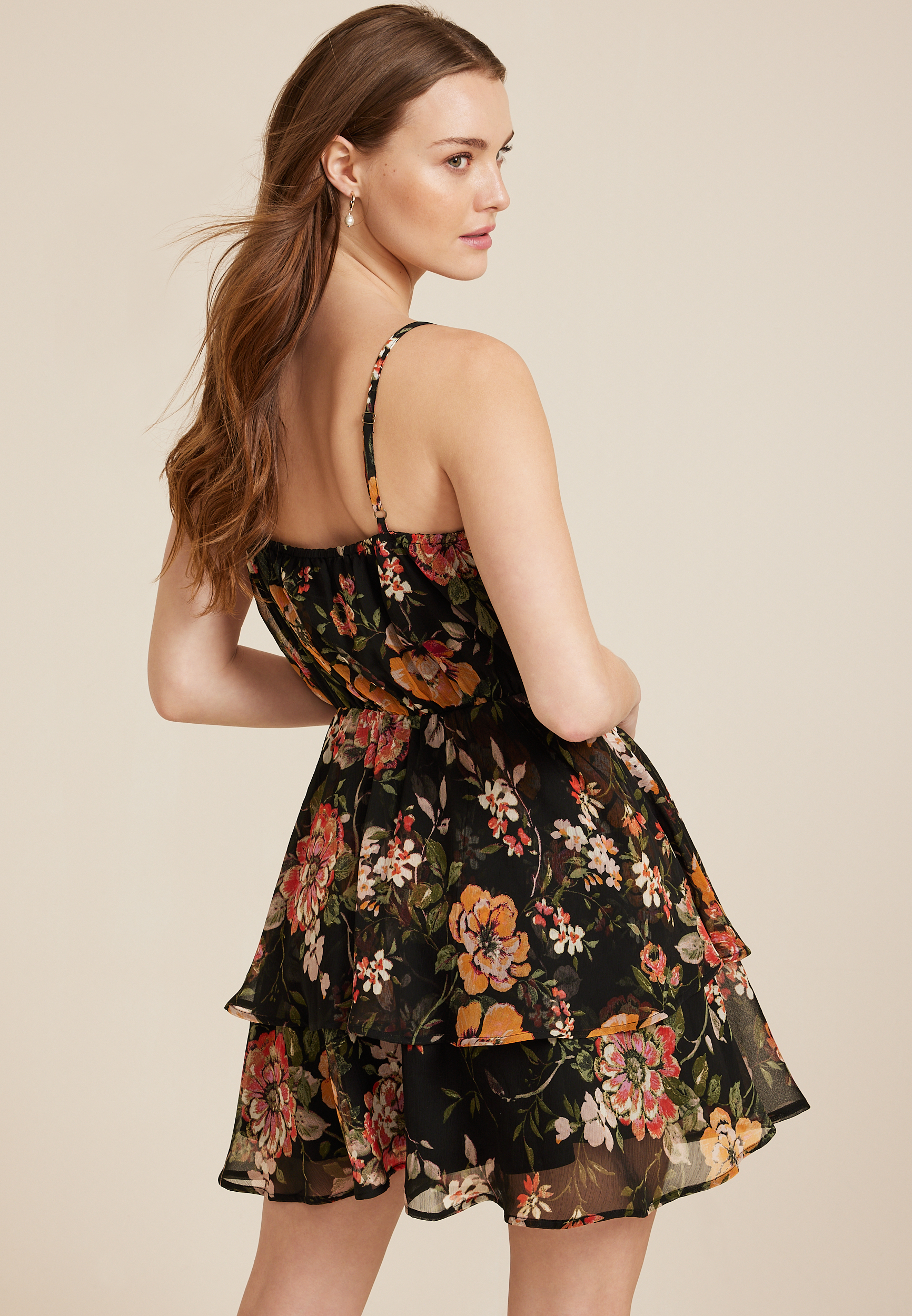 Bare Floral Surplice Mini Dress, BLACK COMBO, large