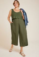 Plus Size Crochet Bodice Wide Leg Jumpsuit, C6522, small