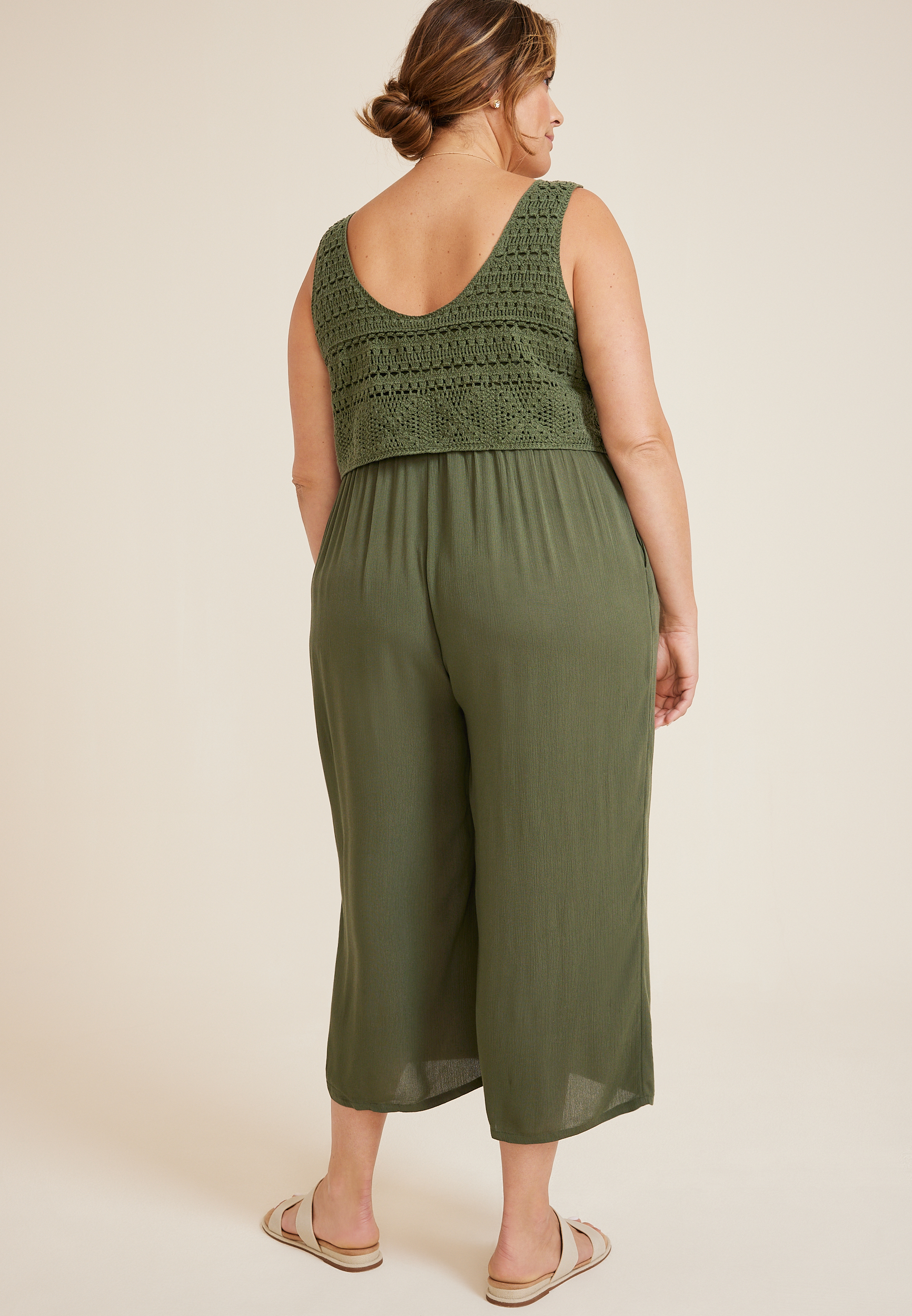 Plus Size Crochet Bodice Wide Leg Jumpsuit, C6522, large