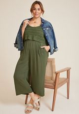 Plus Size Crochet Bodice Wide Leg Jumpsuit, C6522, small