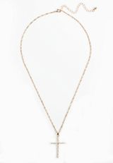 Gold Rhinestone Cross Pendant Necklace, C605, small