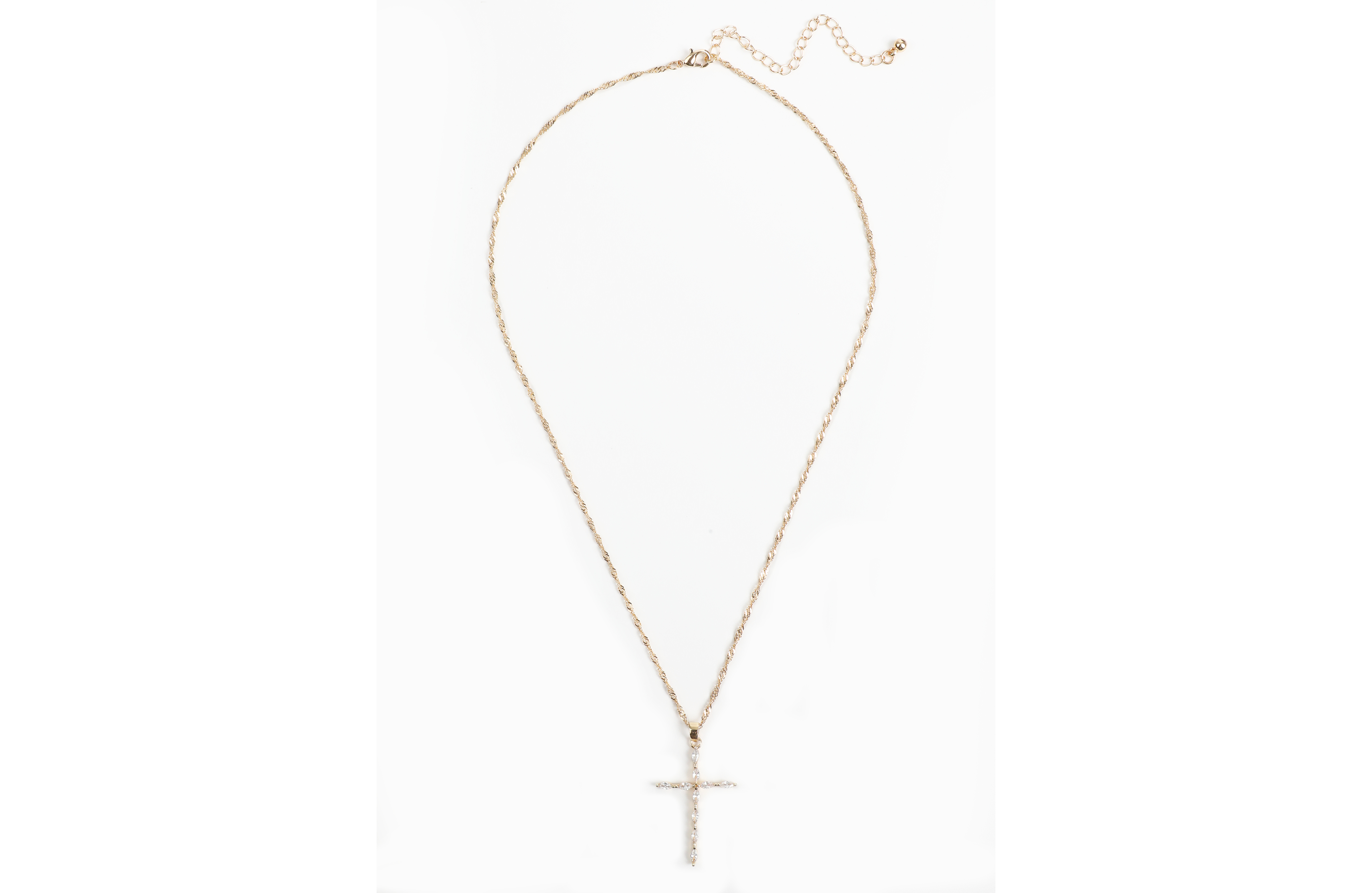 Gold Rhinestone Cross Pendant Necklace