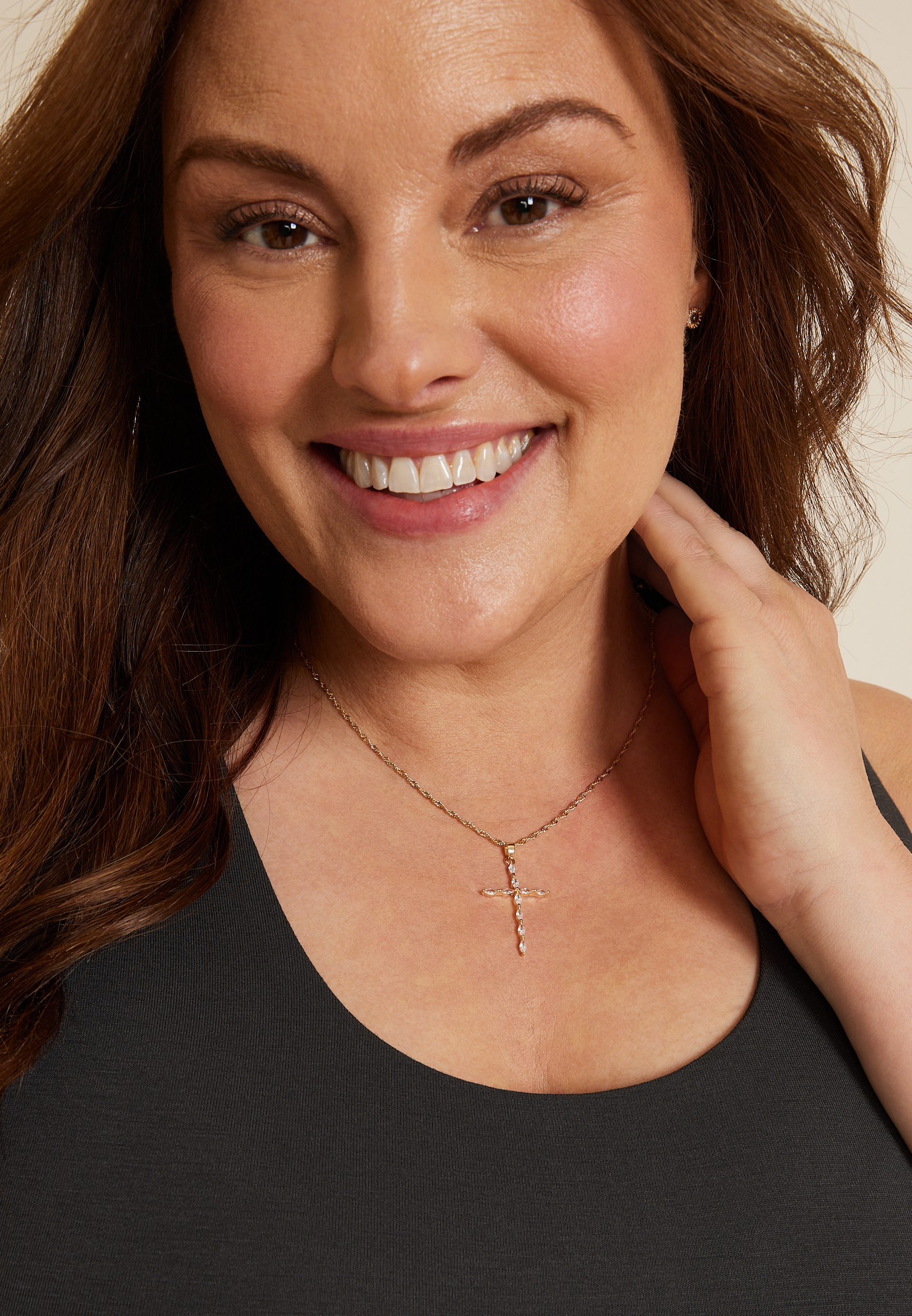 Gold Rhinestone Cross Pendant Necklace, C605, large